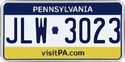 PA license plate JLW3023
