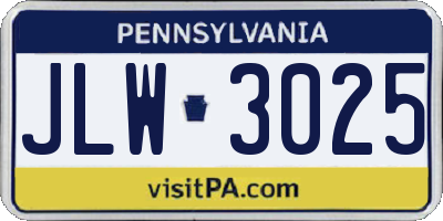PA license plate JLW3025