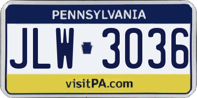PA license plate JLW3036