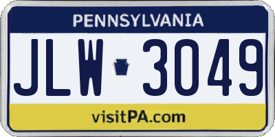 PA license plate JLW3049