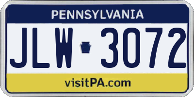 PA license plate JLW3072