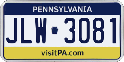 PA license plate JLW3081