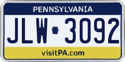 PA license plate JLW3092