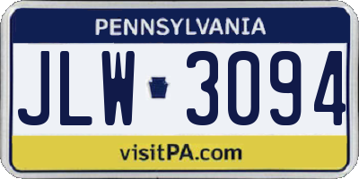 PA license plate JLW3094