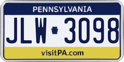 PA license plate JLW3098