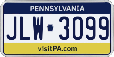 PA license plate JLW3099