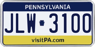 PA license plate JLW3100