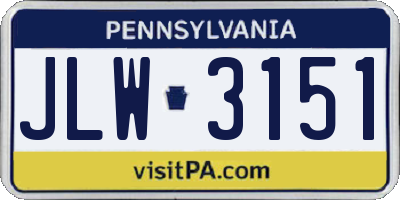 PA license plate JLW3151
