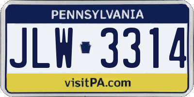 PA license plate JLW3314