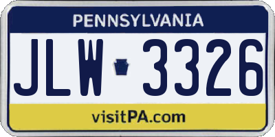 PA license plate JLW3326