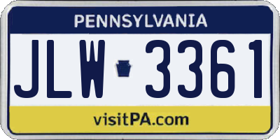 PA license plate JLW3361