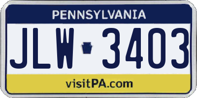 PA license plate JLW3403