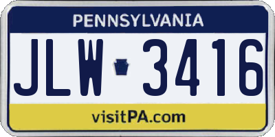PA license plate JLW3416