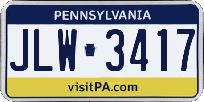 PA license plate JLW3417