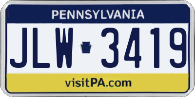 PA license plate JLW3419