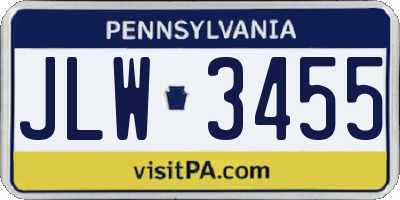 PA license plate JLW3455
