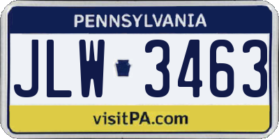 PA license plate JLW3463