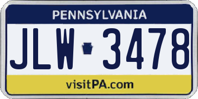 PA license plate JLW3478