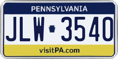 PA license plate JLW3540