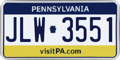 PA license plate JLW3551