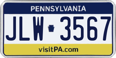 PA license plate JLW3567