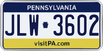 PA license plate JLW3602