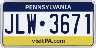PA license plate JLW3671