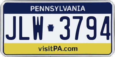 PA license plate JLW3794