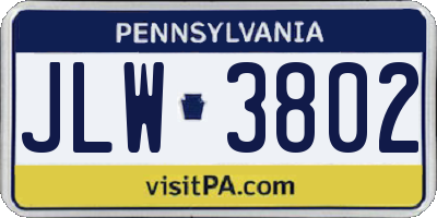 PA license plate JLW3802