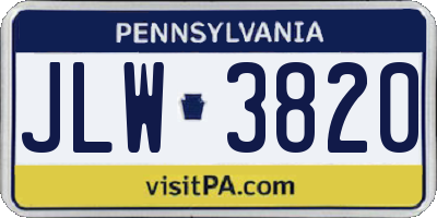 PA license plate JLW3820