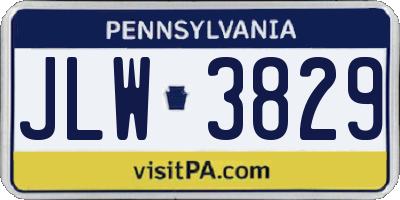 PA license plate JLW3829