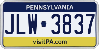 PA license plate JLW3837