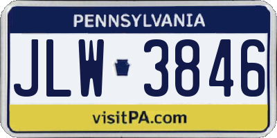 PA license plate JLW3846