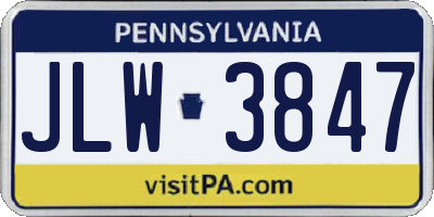 PA license plate JLW3847
