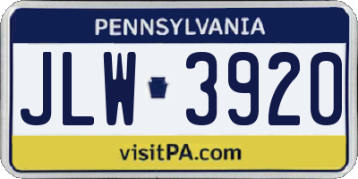 PA license plate JLW3920