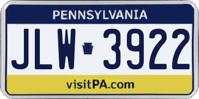 PA license plate JLW3922