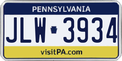 PA license plate JLW3934