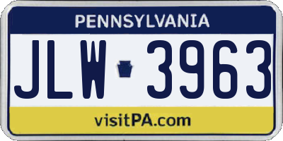 PA license plate JLW3963