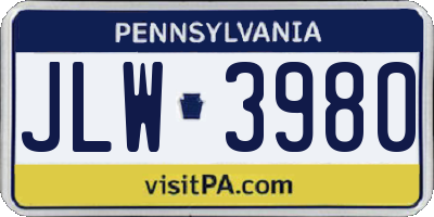 PA license plate JLW3980