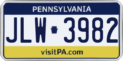 PA license plate JLW3982