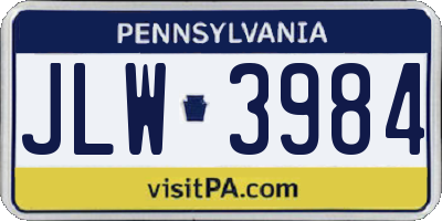 PA license plate JLW3984