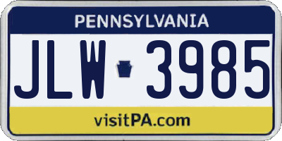 PA license plate JLW3985