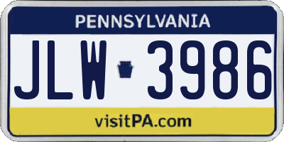 PA license plate JLW3986