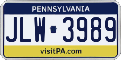 PA license plate JLW3989