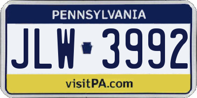 PA license plate JLW3992