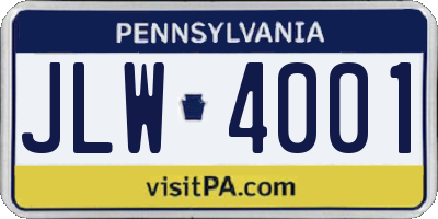 PA license plate JLW4001