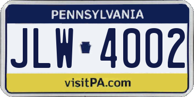 PA license plate JLW4002