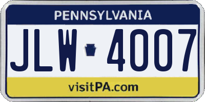 PA license plate JLW4007