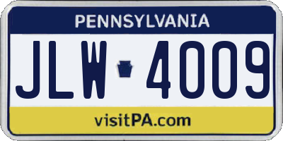 PA license plate JLW4009