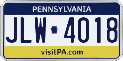 PA license plate JLW4018